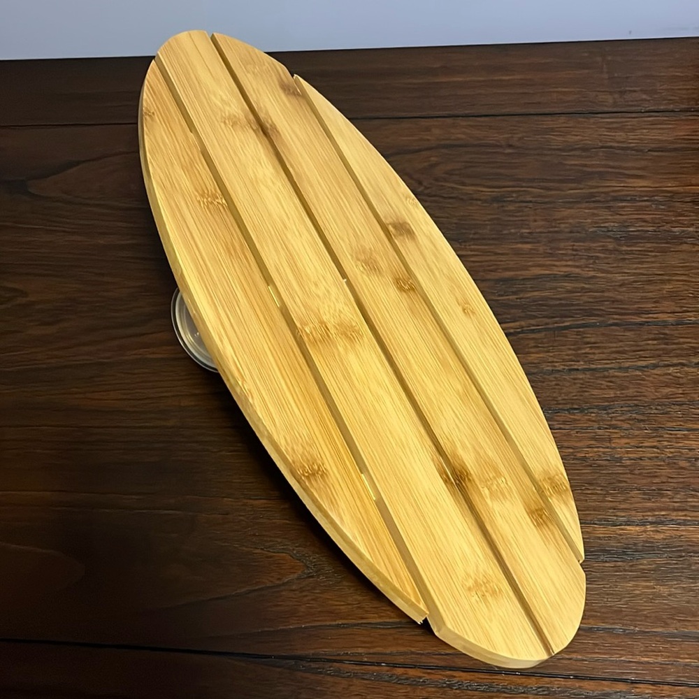 Wooden Bath Tray Rotating Suction Cup Kikkerland Relaxing Spa Bathroom Accessory